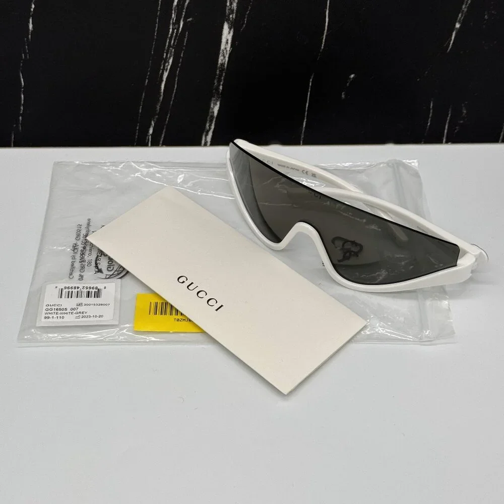 NEW GG1650S 007 UNISEX SHIELD SUNGLASSES, GRAY WHITE MASK EYEWEAR GUCCI